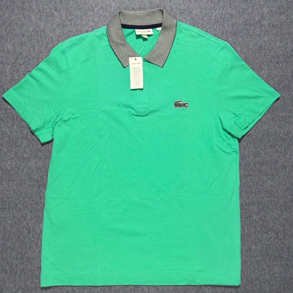 Lacoste Regular Fit Pique Polo Shirt Teal Grey Collar XL New Golf Lightweight